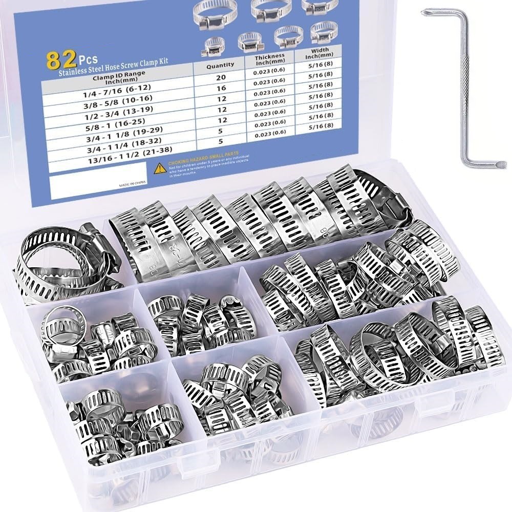 Hose Clamp Assorted - 82-delige slangklemmenassortiment roestvrij staal wormwiel slangklem