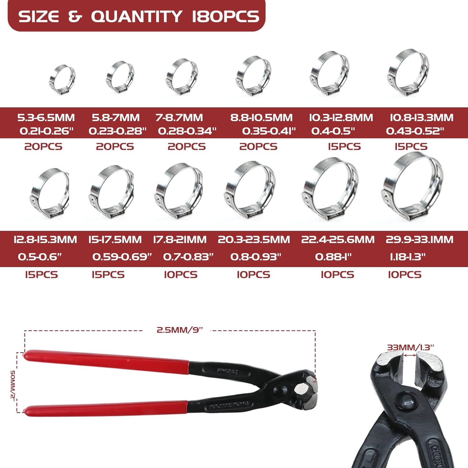 180 Stks/set Enkele Oor Slangk - Hose Clamp Assorted recensie en prijs